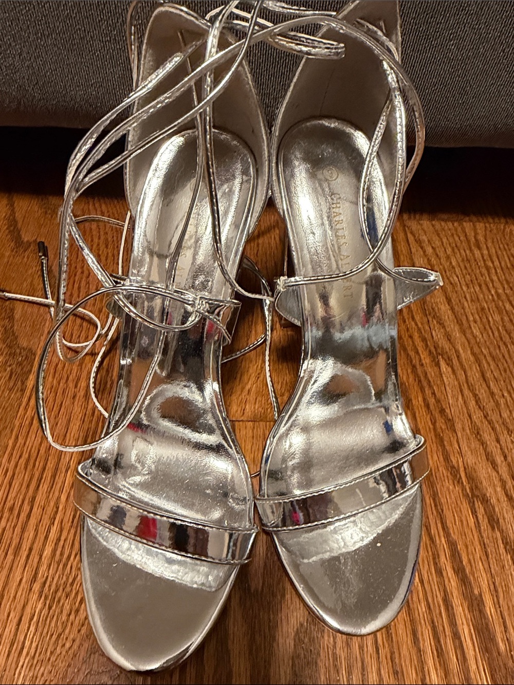 Silver 4" Chunky heel lace up gladiator open toe sandals size 9 NWOT